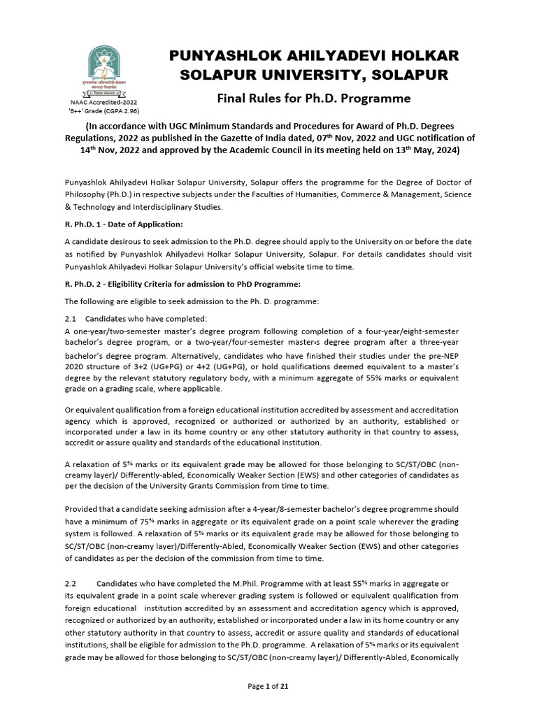 PHD Rules 2024 Final 05062024n | PDF | Thesis | Doctor Of Philosophy