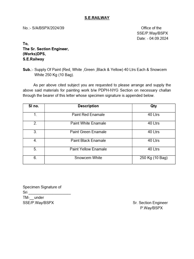 Paint Supply Request for Railway Maintenance | PDF