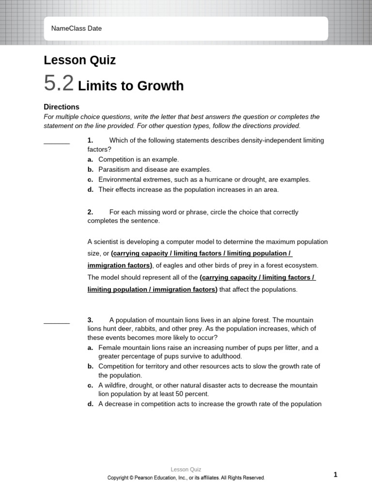 Limits to Growth Lesson Quiz | PDF | Predation | Forests