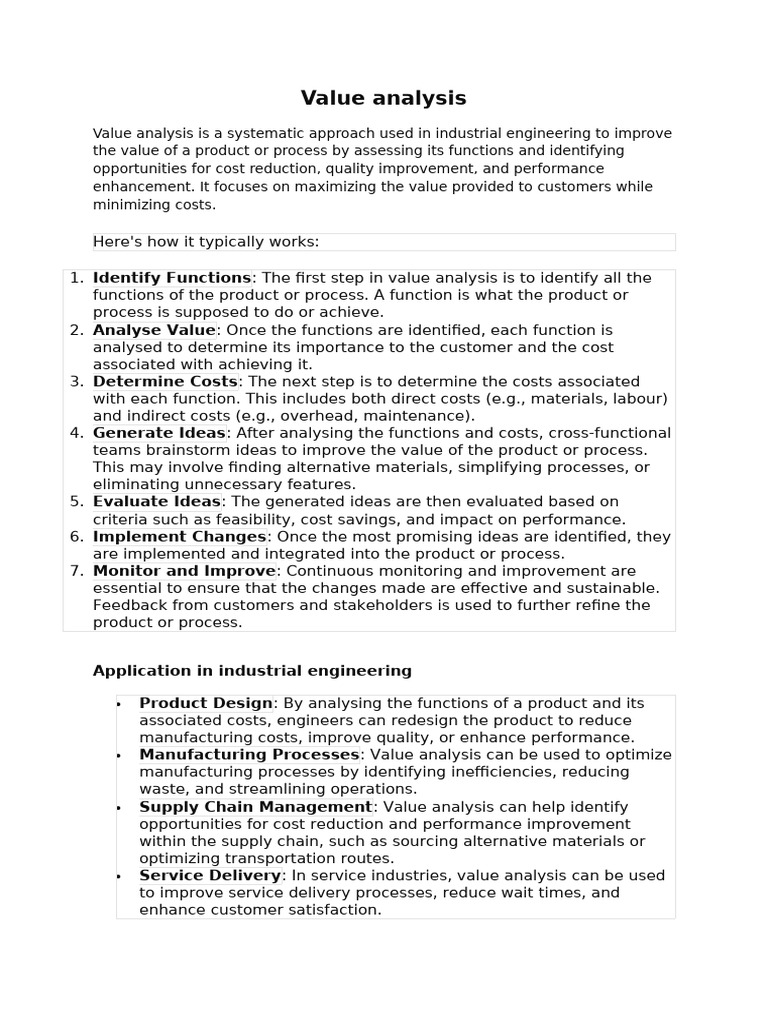 Value Analysis | PDF | Product (Business) | Cost–Benefit Analysis
