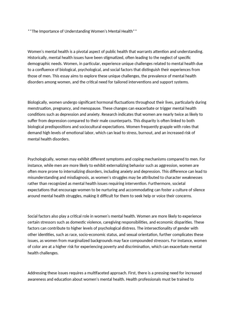 Womens Mental Health | PDF | Mental Health | Mental Disorder