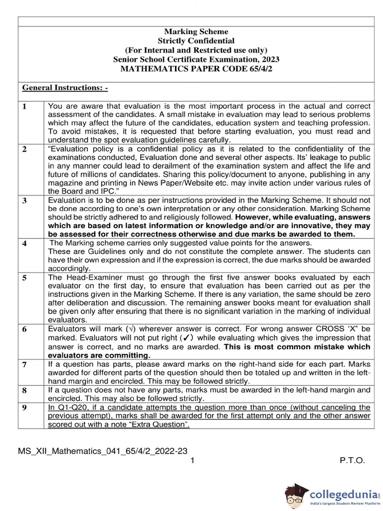 Cbse class 12 mathematics answer key 2023 set 2 65 4 2 pdf