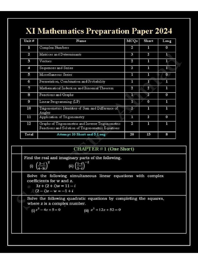 Xi Mathematics 7 Days Target Paper 2024by Ustani G Education Centre | PDF