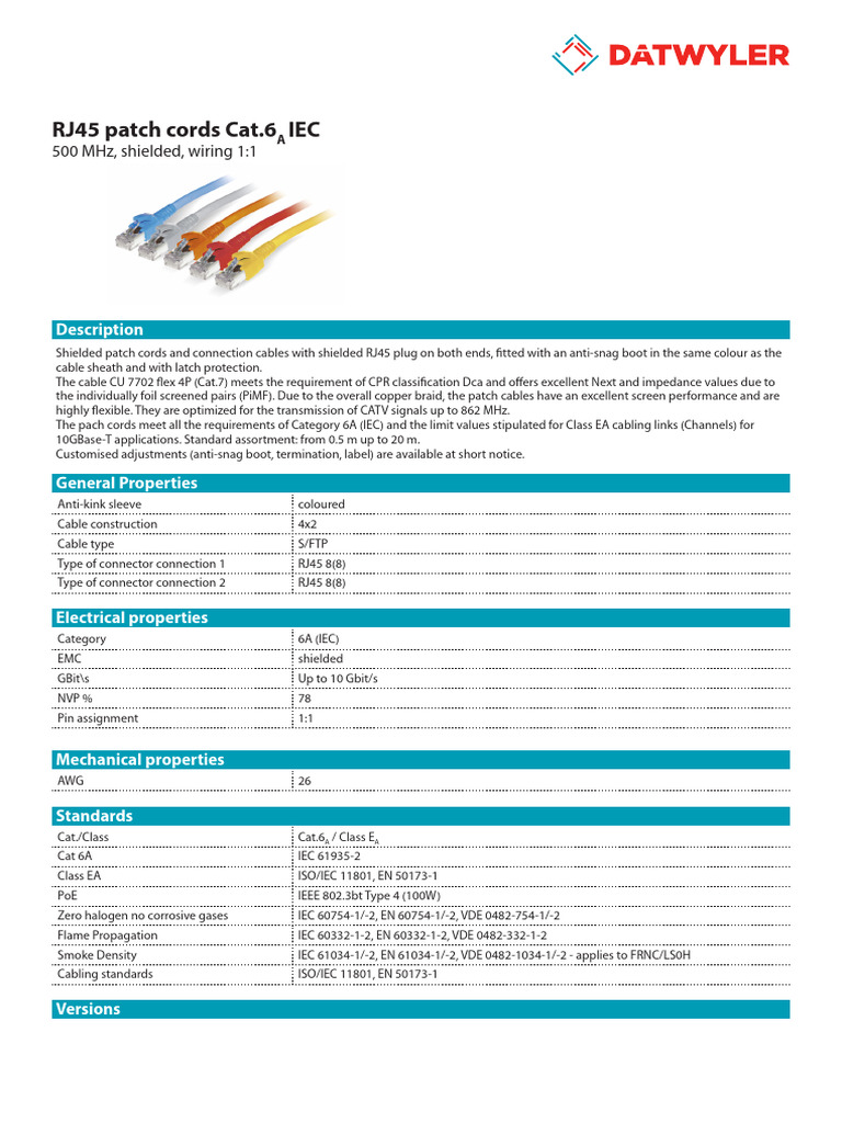 Cat 6A RJ45 Patch Cords Overview | PDF | Electrical Engineering ...