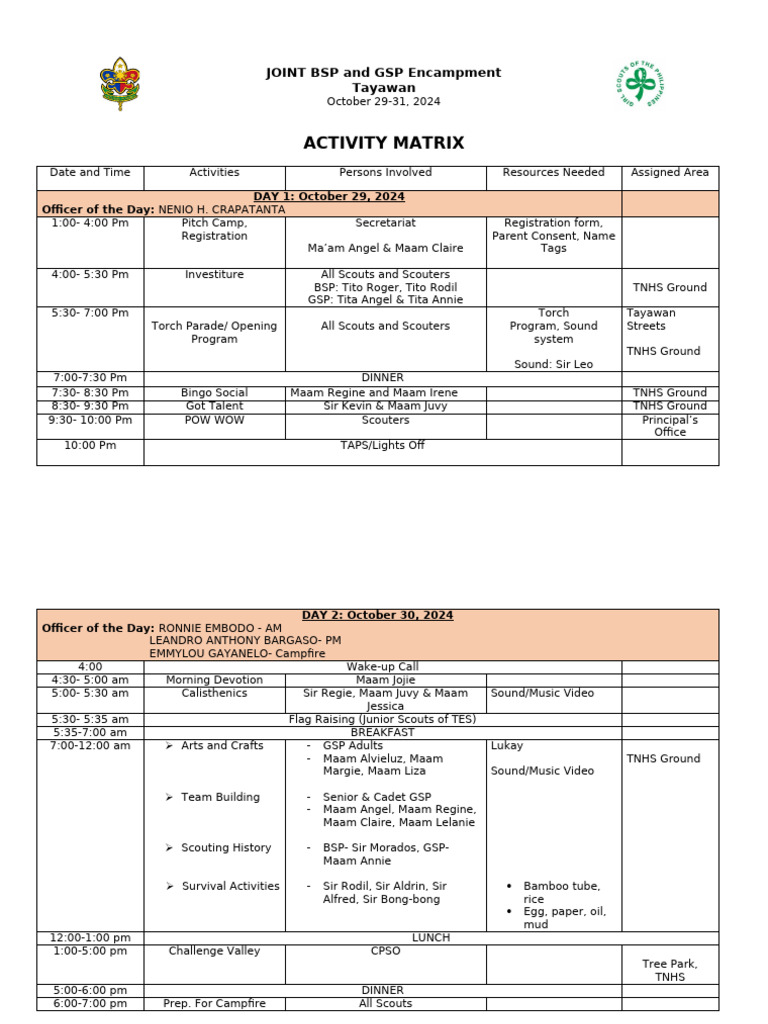 Joint BSPGSP Tayawan Area 2024 | PDF | Youth Organizations | Youth ...