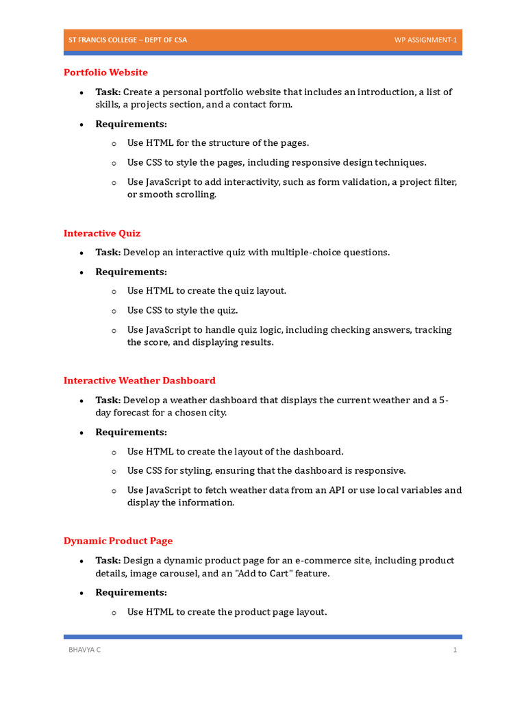 Task: Requirements:: Portfolio Website | PDF | Java Script | Html