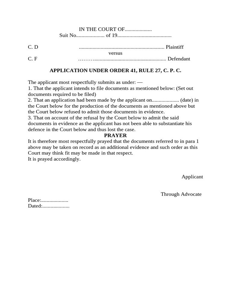 Application for Additional Evidence CPC | PDF | Finance & Money ...