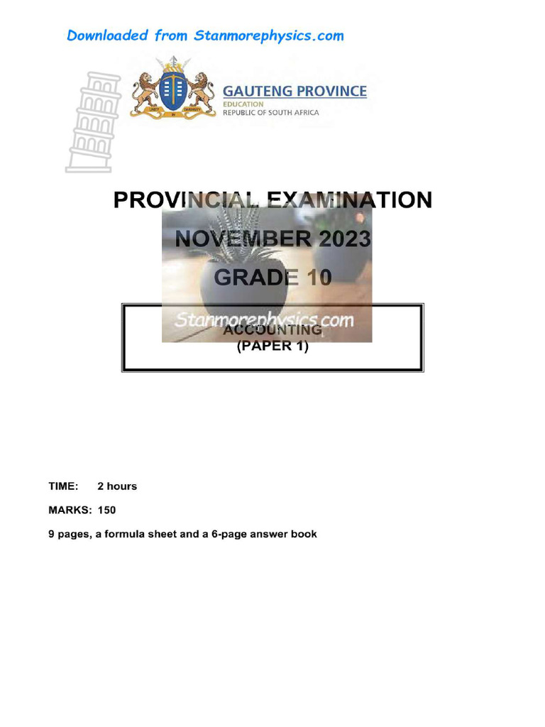 GP Accounting Grade 10 November 2023 P1 and Memo | PDF