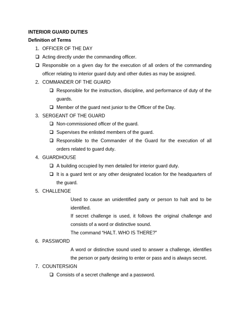 Interior Guard Command Duties | PDF | Non Commissioned Officer | Military