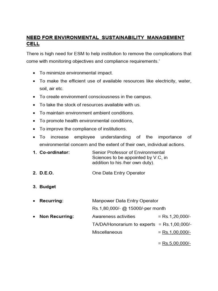 Environmental Sustainability Management Plan | PDF | Sustainability ...