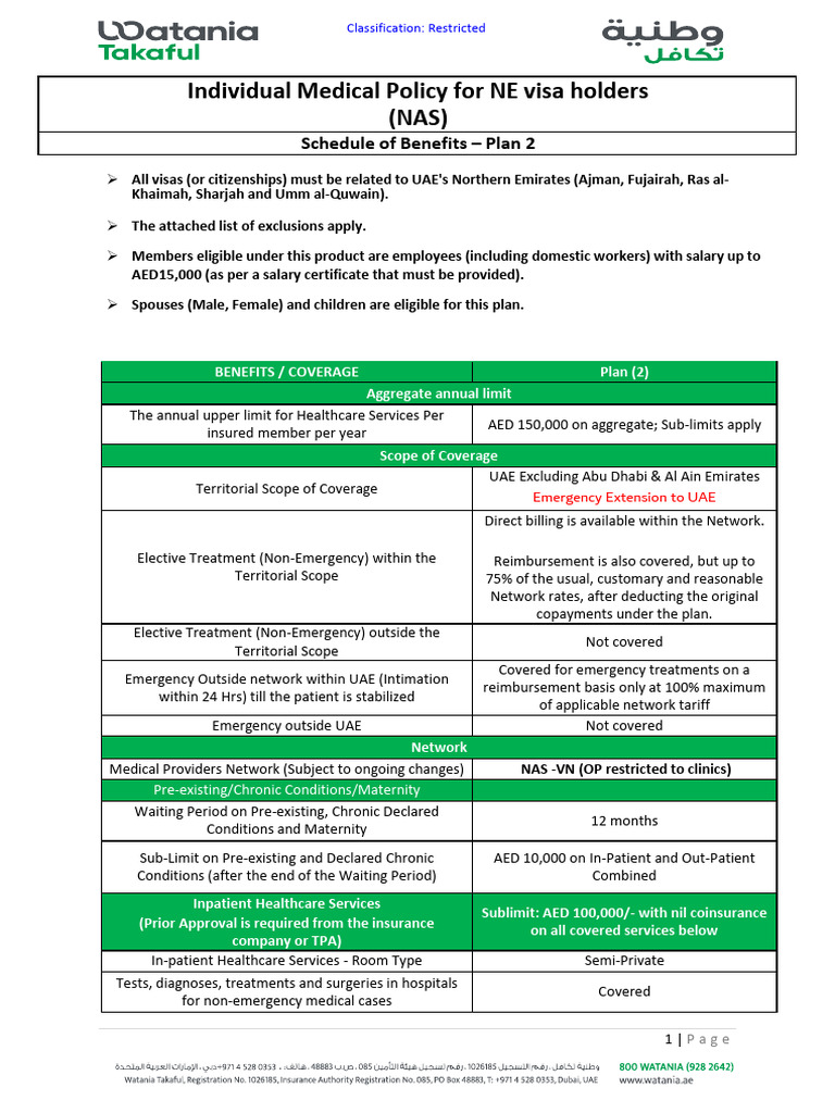 NAS Insurance Plan 2 Benefits Overview | PDF | United Arab Emirates ...