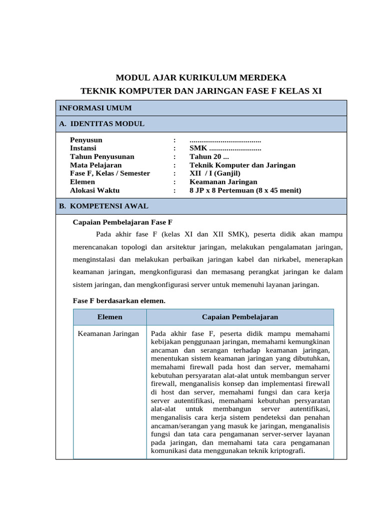 Modul Ajar Keamanan Jaringan SMK XI | PDF | Seni | Teknologi & Rekayasa