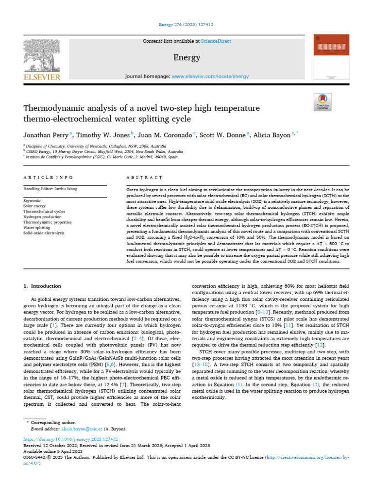 Thermodynamic Analysis of Novel EC-STCH Cycle | PDF | Redox | Gibbs ...