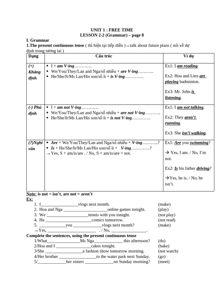 Unit 1 - Lesson 2.2 Grammar | PDF