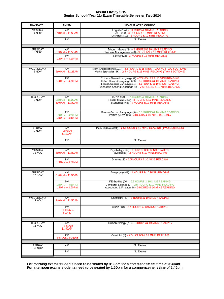ATAR+Exam+Timetable+Year+11+ (2024) ++v1 0 | PDF