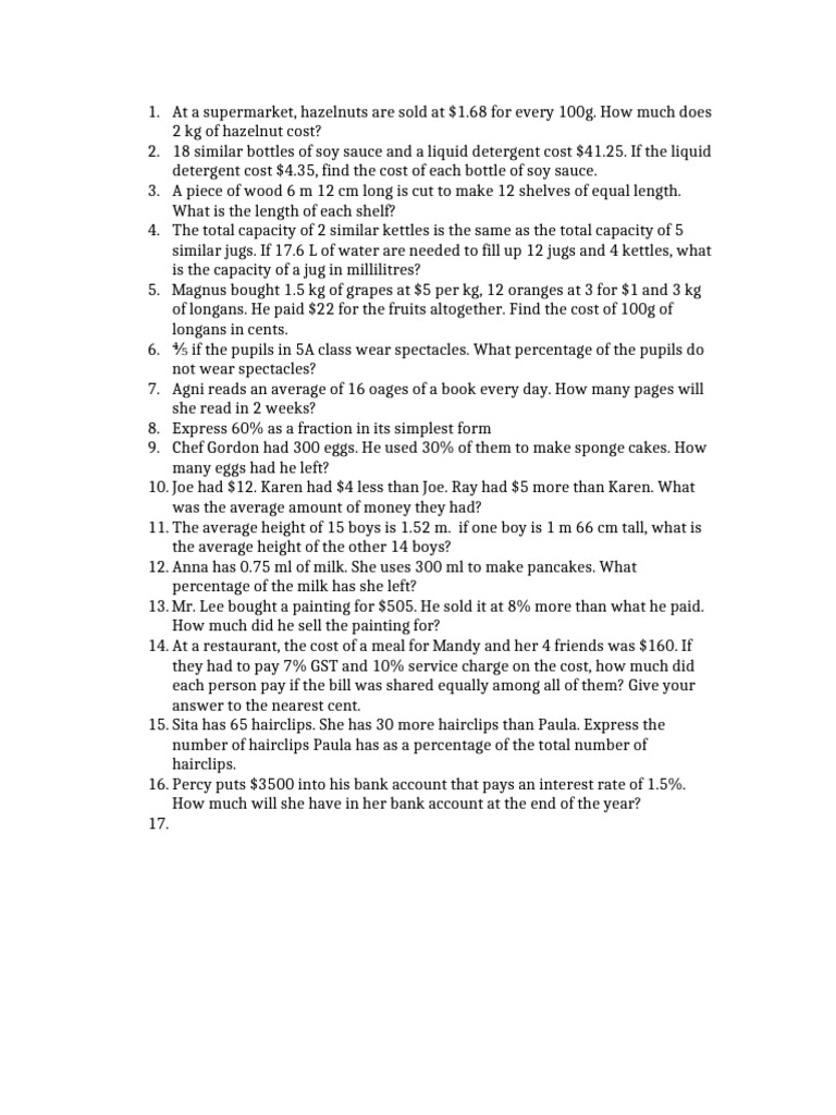 Math Word Problems and Solutions | PDF | Lifestyle