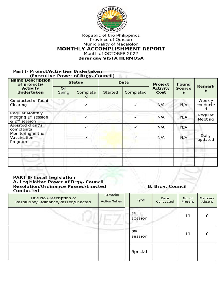 NEW Accomplisment Report Oct | PDF | Justice | Crime & Violence