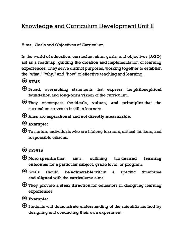 Curriculum Aims, Goals, and Objectives | PDF | Educational Assessment ...