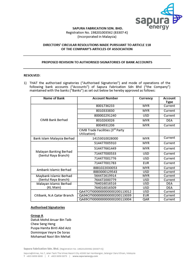 Bank Signatory Revision Resolutions | PDF | Banks | Repurchase Agreement