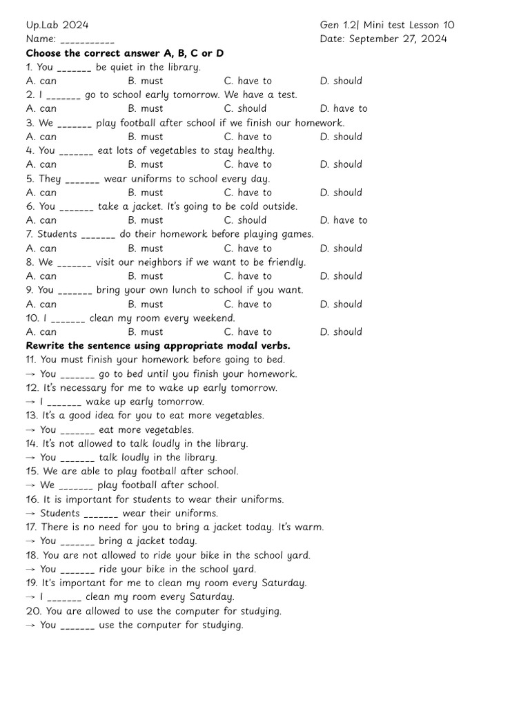 Gen 1.2 - Mini Test Lesson 10 | PDF | Linguistics
