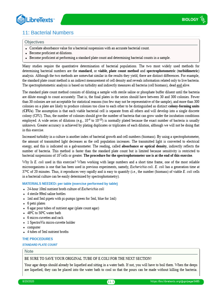11 Bacterial Numbers | PDF | Colony Forming Unit | Spectrophotometry