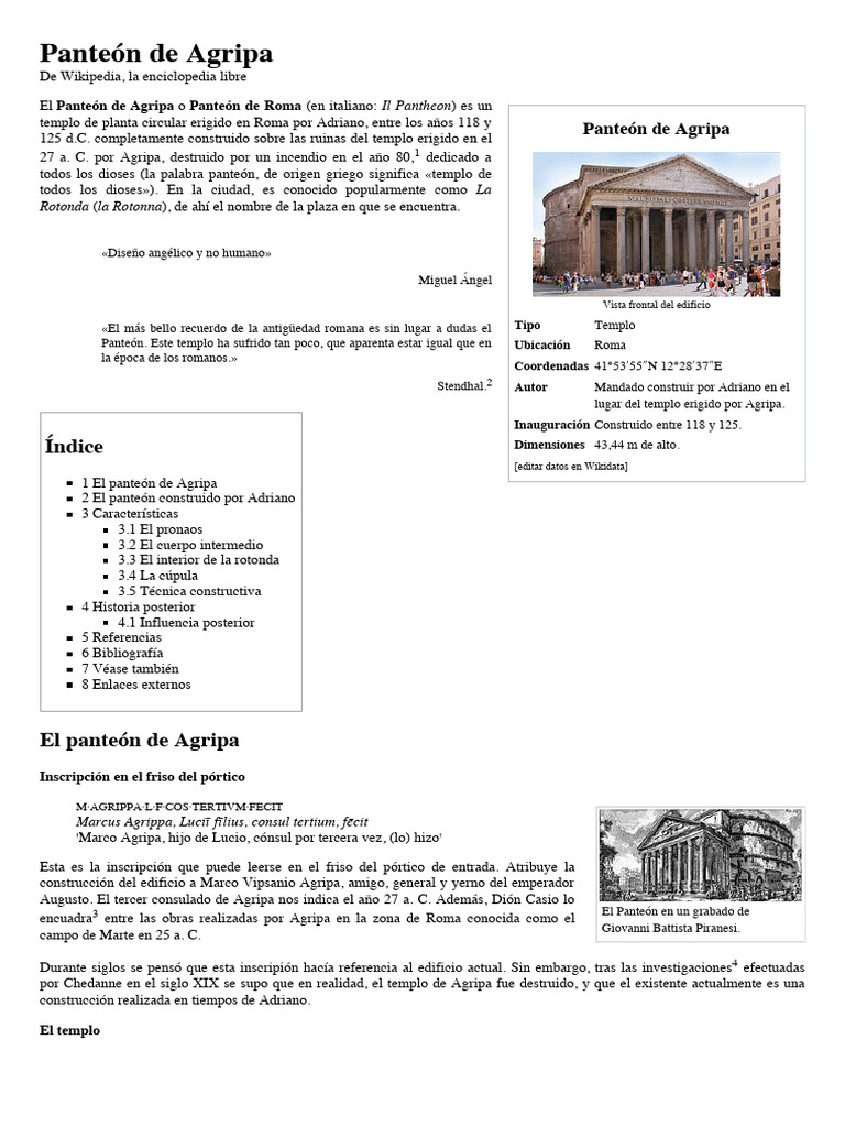 Panteón de Agripa en Roma: Historia y Diseño | PDF | Diseño ...