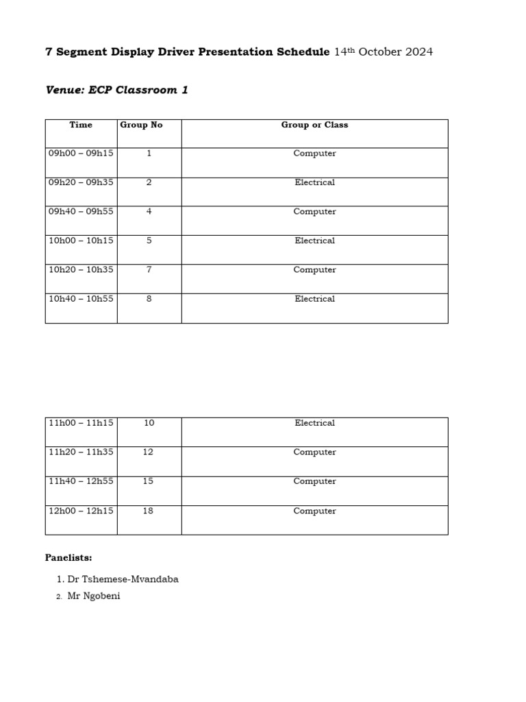7 Segment Display Presentation Schedule - 14th October 2024 | PDF