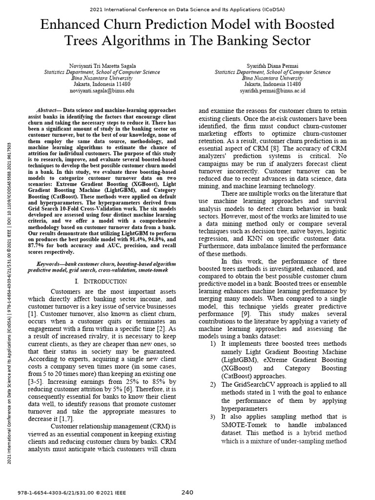 Enhanced Churn Prediction Model With Boosted Trees Algorithms in The ...
