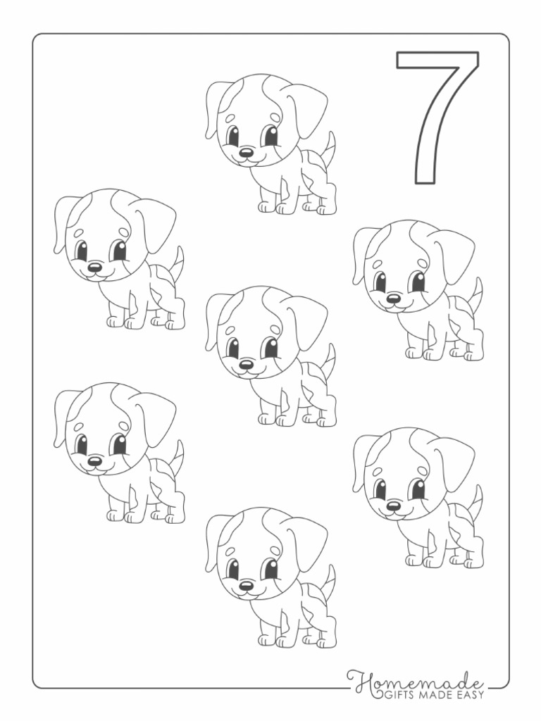 Coloring Sheets For Kindergartners Numbers 7 Dogs | PDF