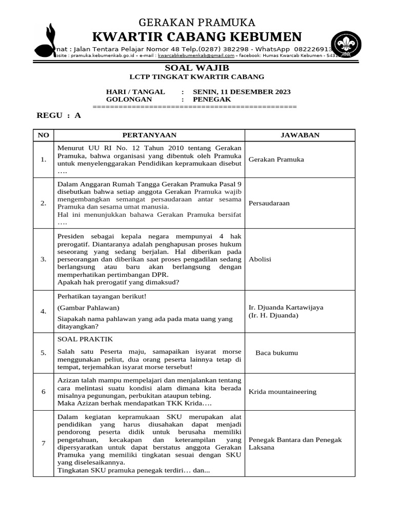Soal LCTP Pramuka Penegak Kebumen | PDF