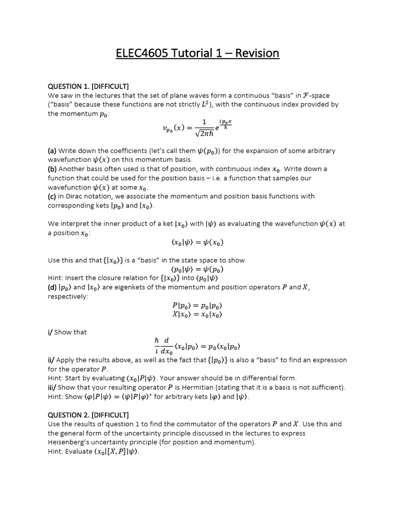 ELEC4605 Tutorial 1 - Revision | PDF | Applied Mathematics ...