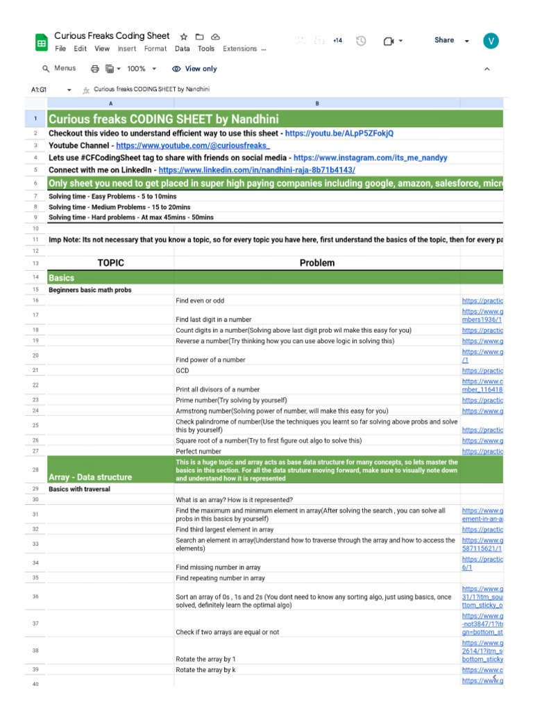 Curious Freaks Coding Sheet - Google Sheets | PDF