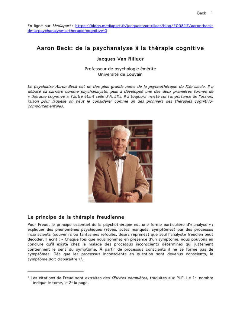 Aaron Beck : De la psychanalyse à la thérapie cognitive | PDF | Sigmund ...