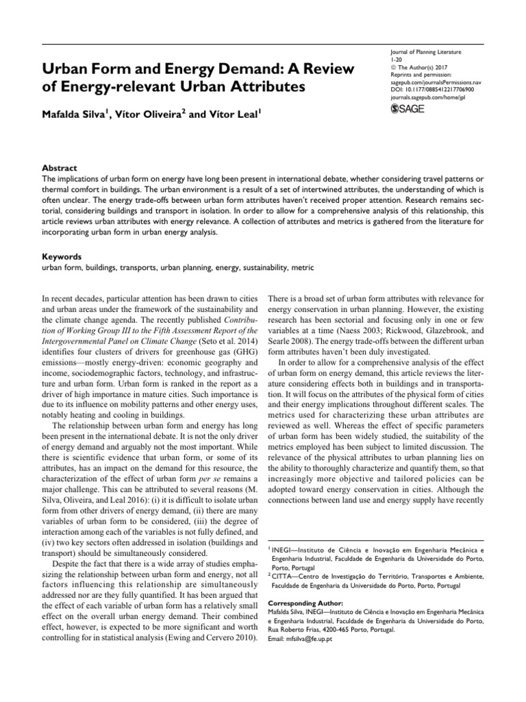 Urban Form and Energy Demand - A Review of Energy Relevant Urban ...