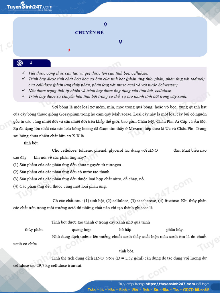 De Thi BTVN Tinh Bot Va Cellulose 1717081319 | PDF