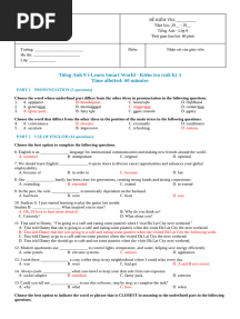 Tiếng Anh 9 i-Learn Smart World - Kiểm tra cuối kỳ 1.key