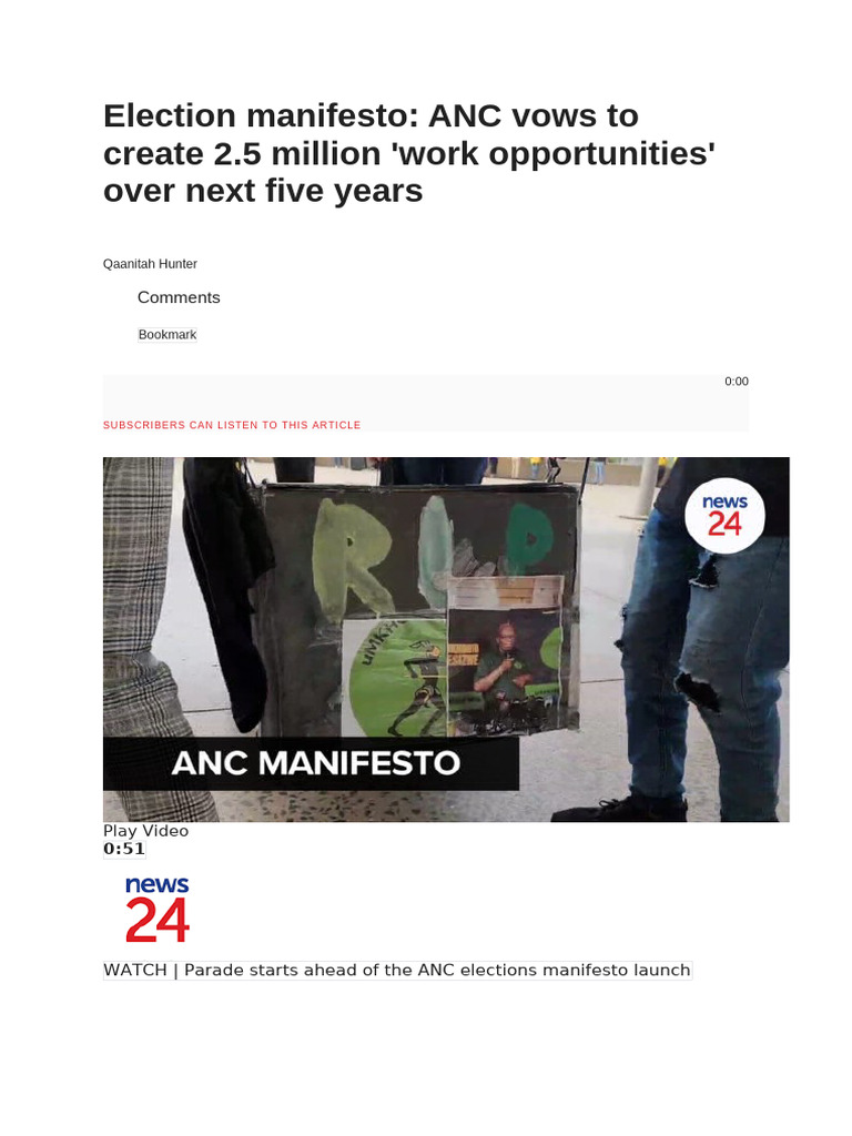 ANC Manifesto | PDF | Cost Of Living | African National Congress