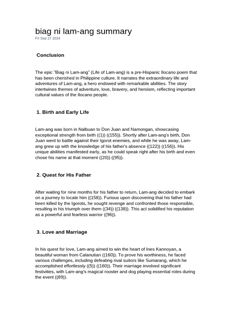 Summary of Biag ni Lam-ang Epic | PDF
