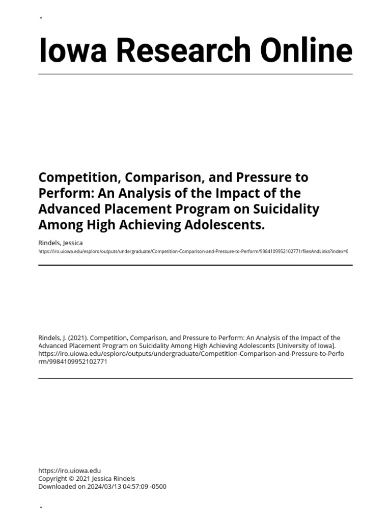 Competition Comparison and Pressure To Perform - An Analysis of | PDF ...