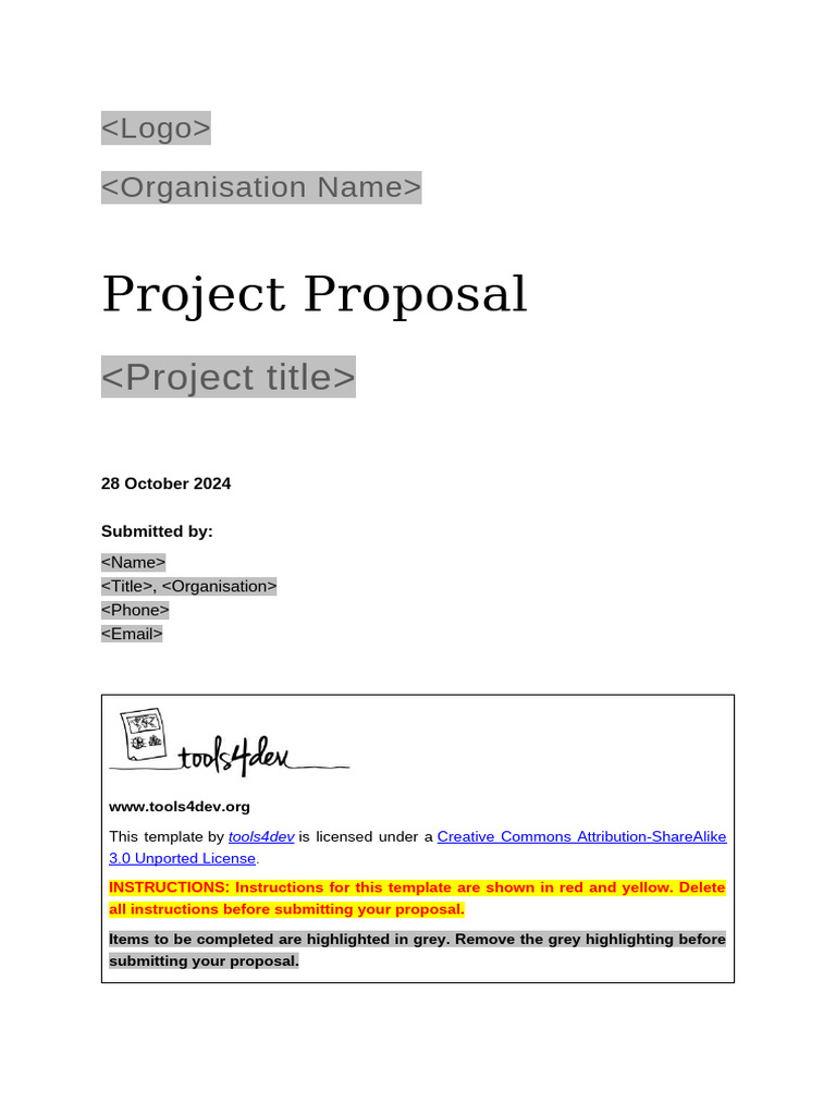 Project Proposal Template Guide | PDF | Non Governmental Organization ...