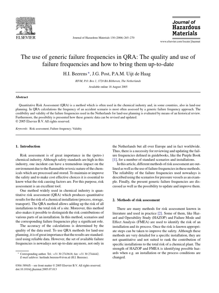 2006 beerens the use of generic failure frequencies in qra the