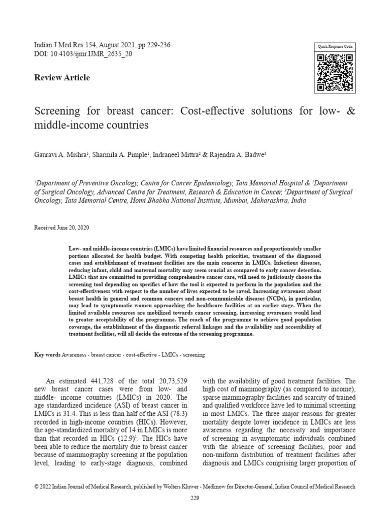 Screening For Breast Cancer Cost Effective.8 | PDF | Screening ...
