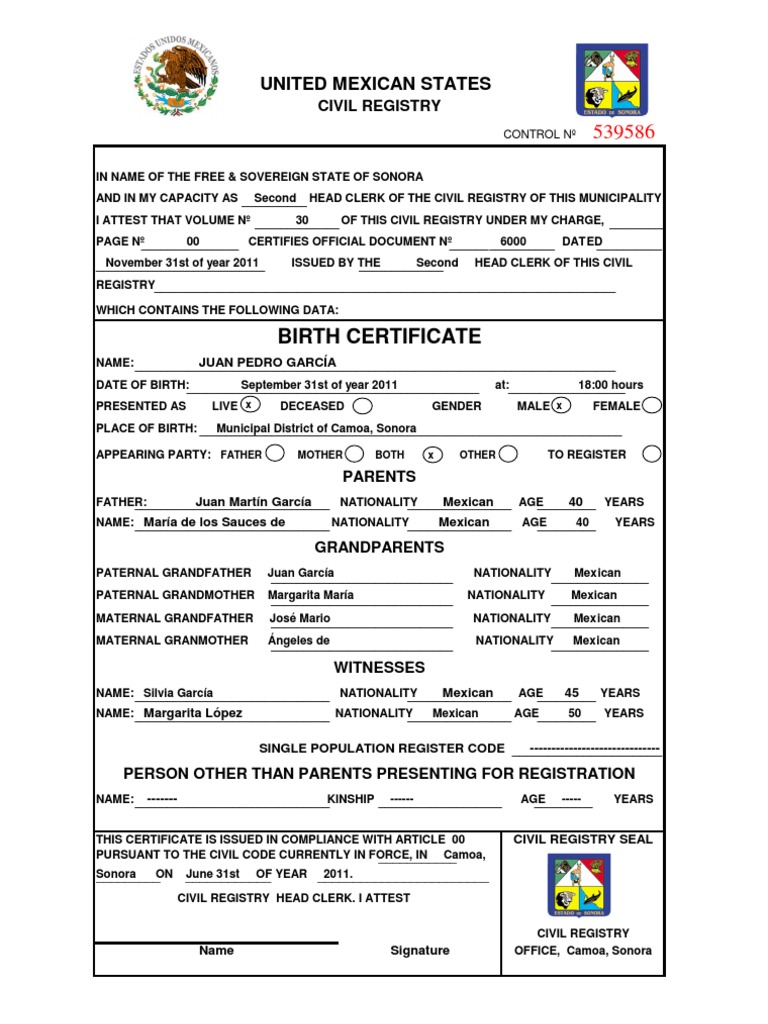 Model Birth Certificate-English