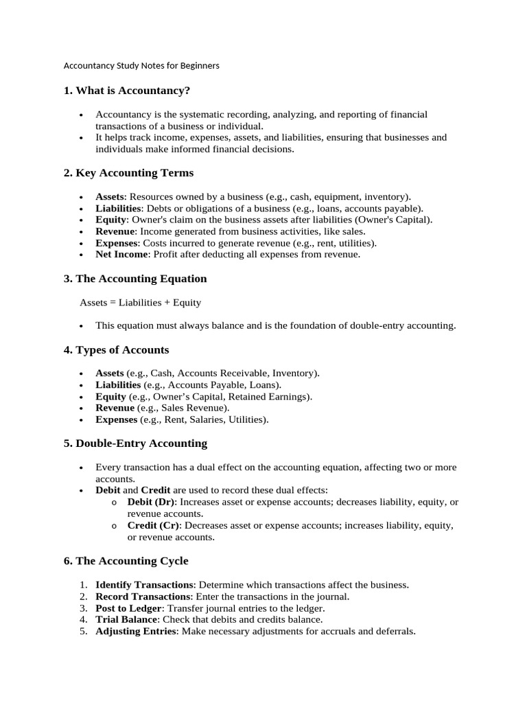 Accountancy Study Notes BEGINNERS | PDF | Debits And Credits | Expense