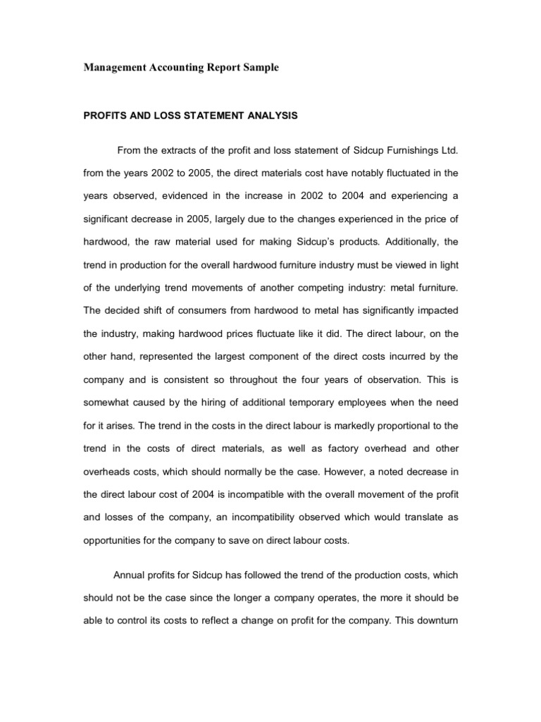 Management Accounting Report Sample Profit (Accounting) Labour