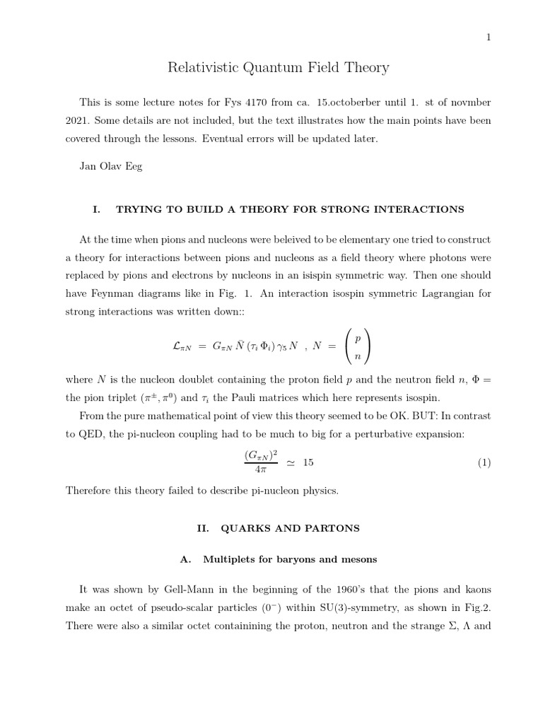 Relativistic Quantum Field Theory Notes | PDF | Quark | Nuclear Force