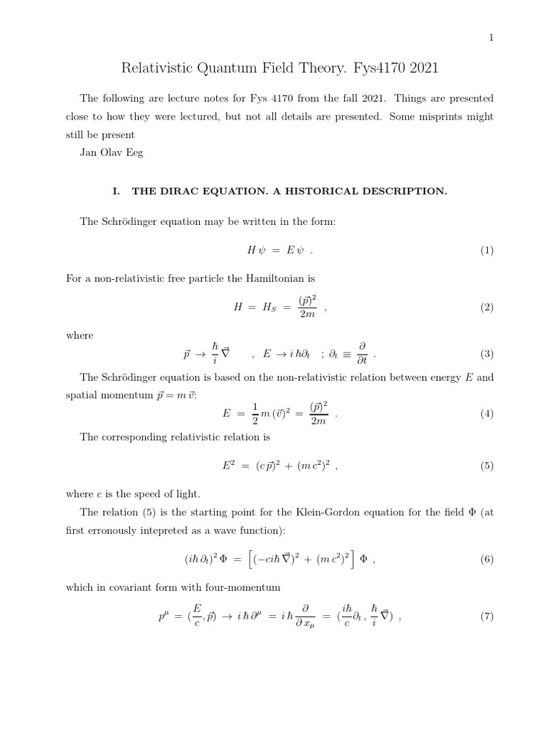 Relativistic Quantum Field Theory Notes | PDF | Lagrangian Mechanics ...