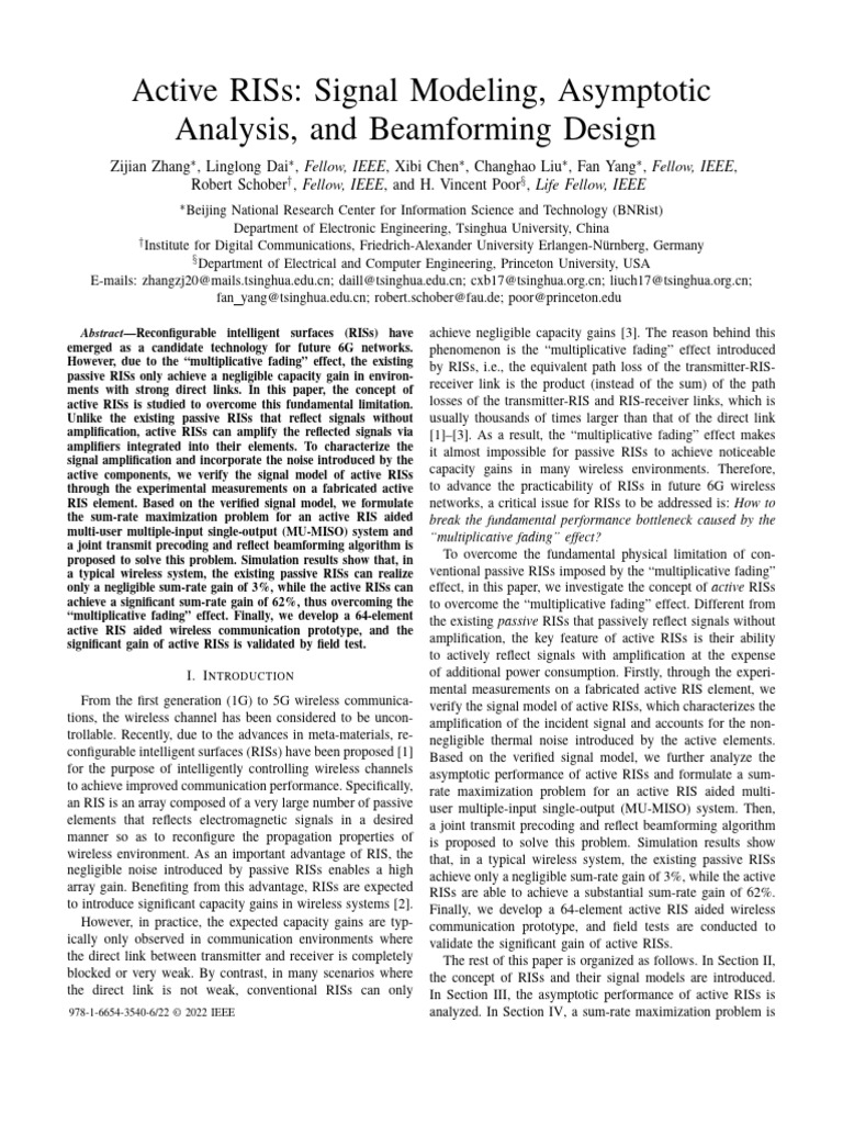 Active RISs Signal Modeling Asymptotic Analysis An | PDF | Amplifier ...