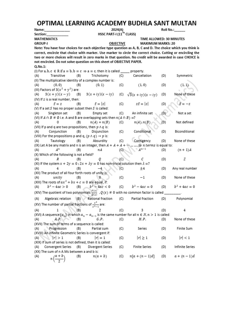 1st Year Math CH# 1 To 6 First Half | PDF | Series (Mathematics) | Algebra