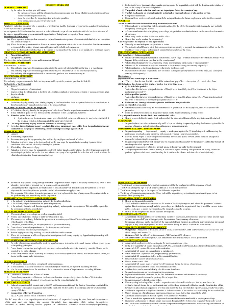 CCS Rules 1965: Suspension & Penalties Guide | PDF | Acquittal | Witness